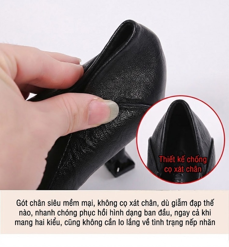Giày Cao Gót Nữ Mũi Nhọn Chiều Cao Đế Khoảng 5cm Màu Đen, Kem chi tiết 8