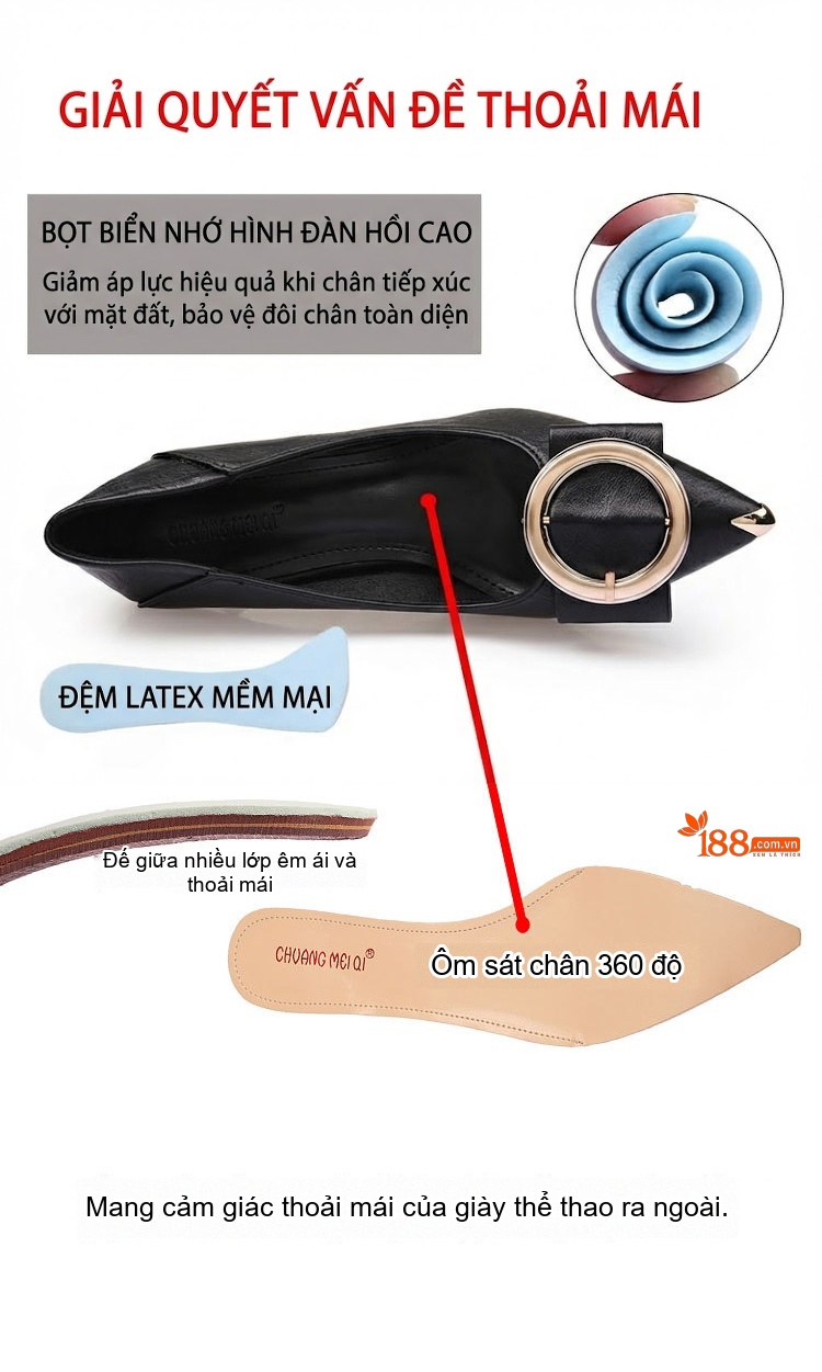 Giày Cao Gót Nữ Mũi Nhọn Chiều Cao Đế Khoảng 5cm Màu Đen, Kem chi tiết 3