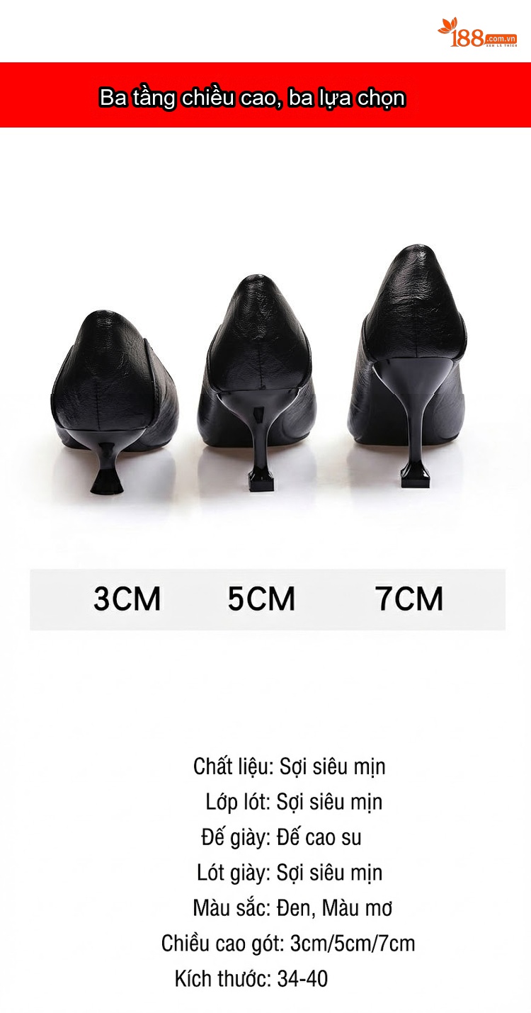 Giày Cao Gót Nữ Mũi Nhọn Chiều Cao Đế Khoảng 5cm Màu Đen, Kem chi tiết 4