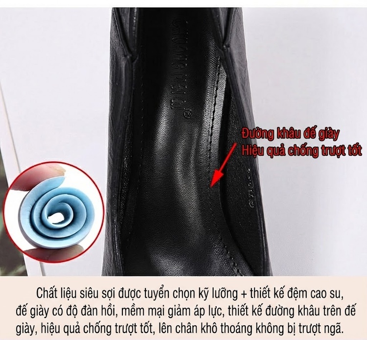 Giày Cao Gót Nữ Mũi Nhọn Chiều Cao Đế Khoảng 5cm Màu Đen, Kem chi tiết 7