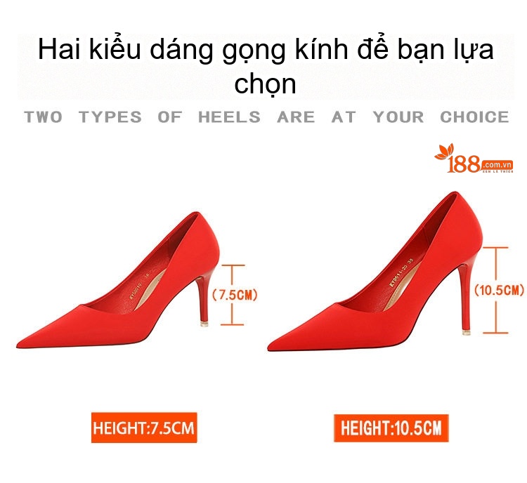 Giày Cao Gót Nữ Mũi Nhọn Chiều Cao Đế Khoảng 6cm Vải Lụa Màu Đỏ, Tím, Đen, Xanh Lá chi tiết 2