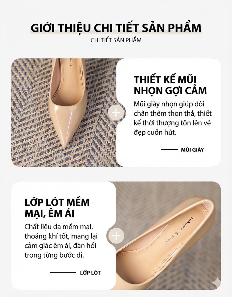 Giày Cao Gót Nữ Mũi Nhọn Da Bóng Chiều Cao Đế 10.5cm Màu Trắng, Đen, Xanh Lá, Bạc... chi tiết 4