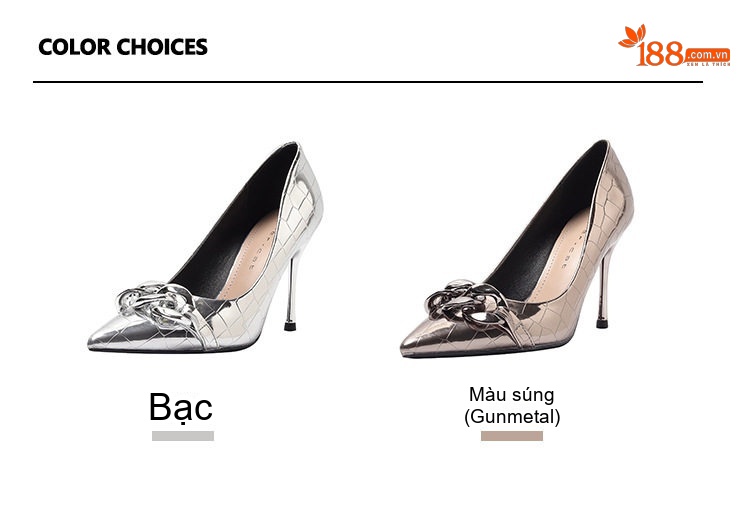 Giày Cao Gót Nữ Mũi Nhọn Da Bóng Chiều Cao Đế 7cm Màu Bạc chi tiết 3