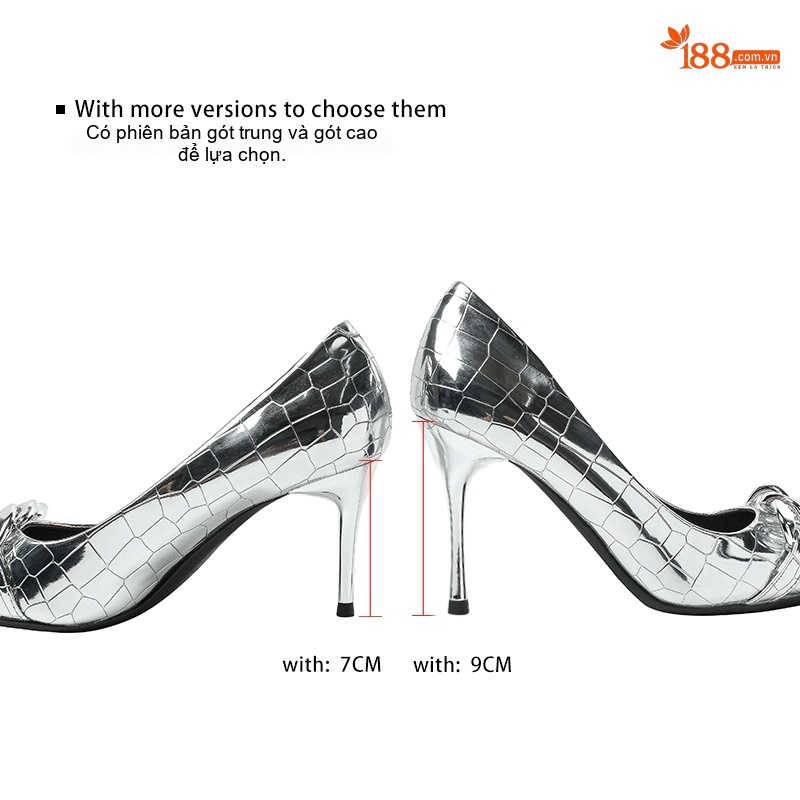 Giày Cao Gót Nữ Mũi Nhọn Da Bóng Chiều Cao Đế 7cm Màu Bạc
