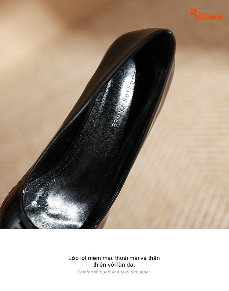 Giày Cao Gót Nữ Mũi Nhọn Da Bóng Chiều Cao Đế Khoảng 5cm Màu Đen, Trắng, Đỏ, Be... chi tiết 6