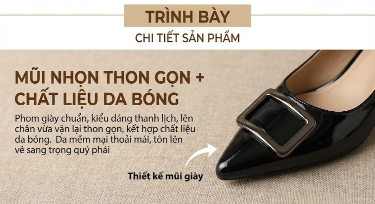 Giày Cao Gót Nữ Mũi Nhọn Da Bóng Chiều Cao Đế Khoảng 5cm Màu Đen, Trắng, Đỏ chi tiết 6