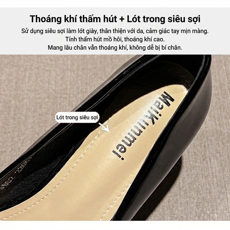 Giày Cao Gót Nữ Mũi Nhọn Da Bóng Chiều Cao Đế Khoảng 5cm Màu Đen, Trắng, Đỏ chi tiết 7