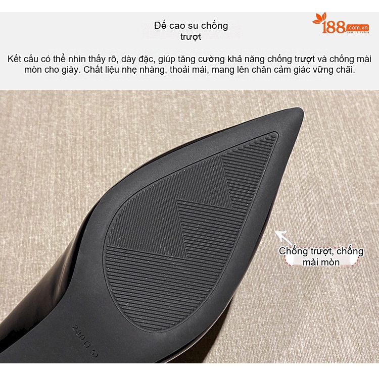 Giày Cao Gót Nữ Mũi Nhọn Da Bóng Chiều Cao Đế Khoảng 5cm Màu Đen, Trắng, Đỏ chi tiết 9