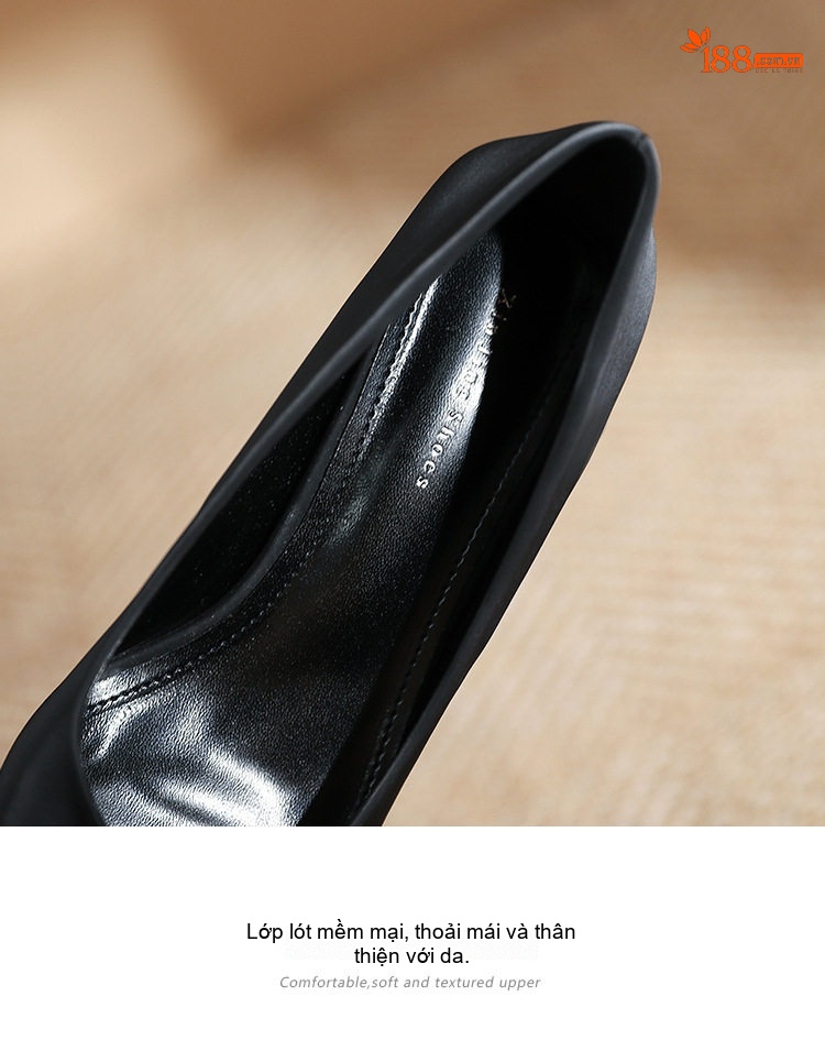 Giày Cao Gót Nữ Mũi Nhọn Da Bóng Chiều Cao Đế Khoảng 5cm Màu Đen, Trắng chi tiết 6
