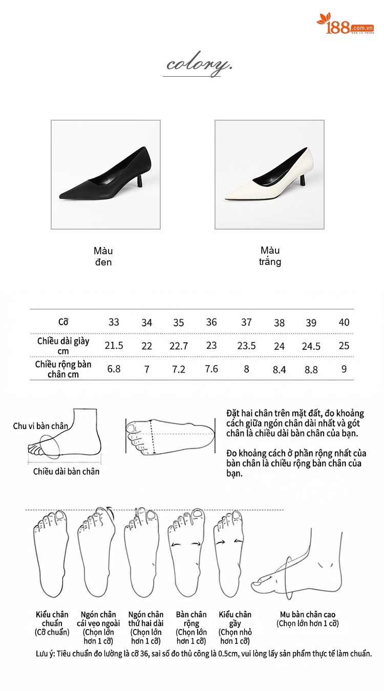 Giày Cao Gót Nữ Mũi Nhọn Da Bóng Chiều Cao Đế Khoảng 5cm Màu Đen, Trắng chi tiết 4