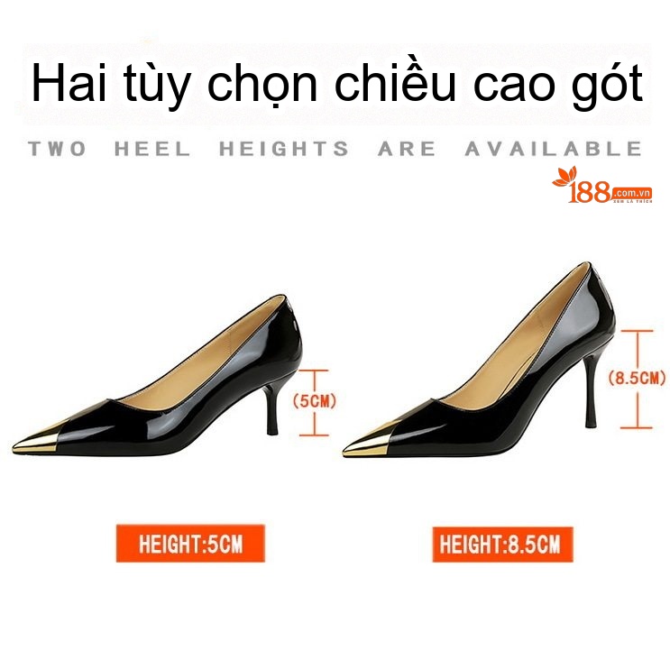 Giày Cao Gót Nữ Mũi Nhọn Da Bóng Chiều Cao Đế Khoảng 6cm Màu Đen, Đỏ, Kem chi tiết 2