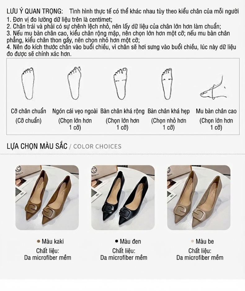 Giày Cao Gót Nữ Mũi Nhọn Da Bóng Chiều Cao Đế Khoảng 6cm Màu Đen, Nâu, Kem chi tiết 4