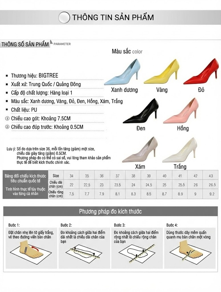 Giày Cao Gót Nữ Mũi Nhọn Da Bóng Chiều Cao Đế Khoảng 6cm Màu Đen, Trắng, Đỏ, Vàng... chi tiết 1