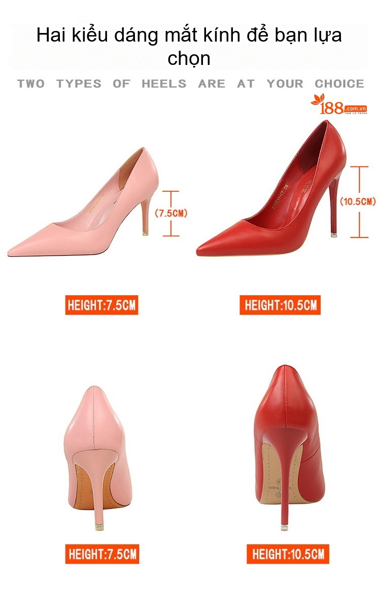 Giày Cao Gót Nữ Mũi Nhọn Da Bóng Chiều Cao Đế Khoảng 6cm Màu Đen, Trắng, Đỏ, Vàng... chi tiết 2