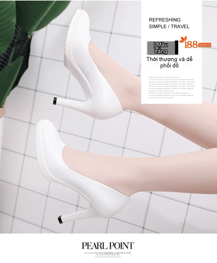 Giày Cao Gót Nữ Mũi Nhọn Da Bóng Chiều Cao Đế Khoảng 7cm Màu Đen, Trắng, Đỏ chi tiết 11