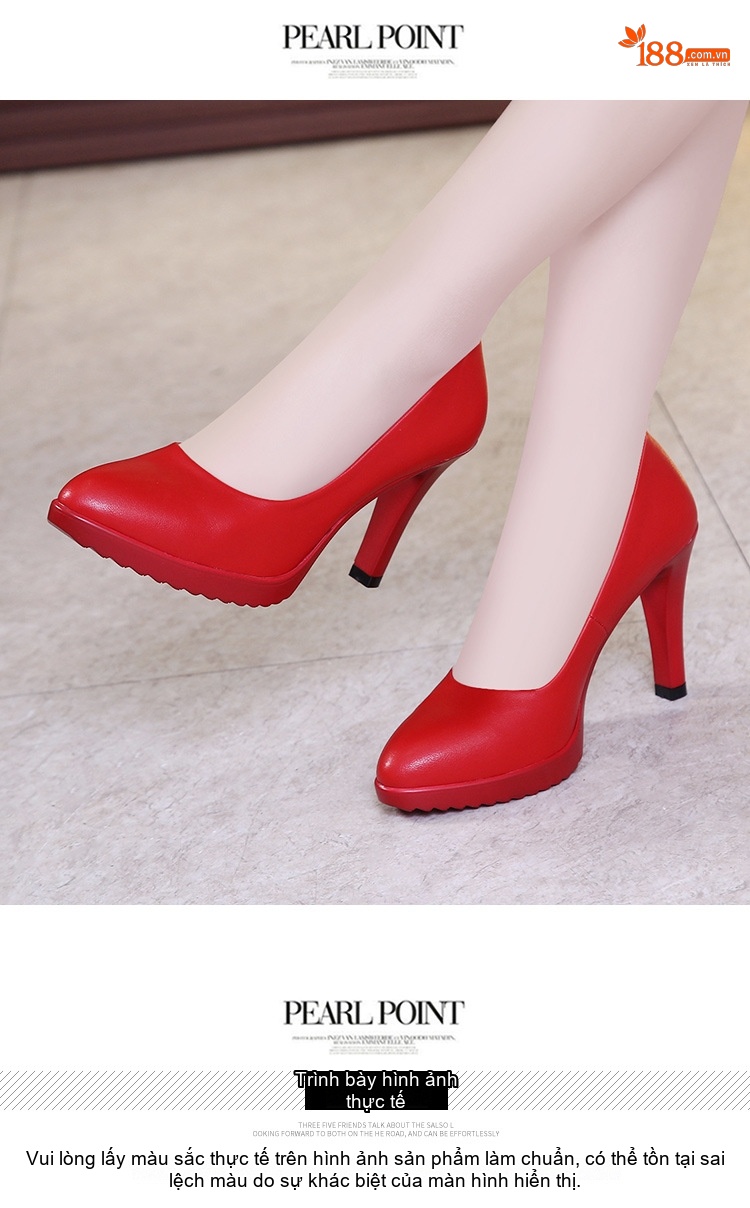 Giày Cao Gót Nữ Mũi Nhọn Da Bóng Chiều Cao Đế Khoảng 7cm Màu Đen, Trắng, Đỏ chi tiết 14