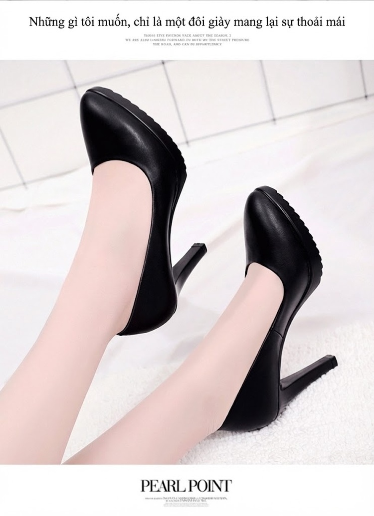 Giày Cao Gót Nữ Mũi Nhọn Da Bóng Chiều Cao Đế Khoảng 7cm Màu Đen, Trắng, Đỏ chi tiết 9