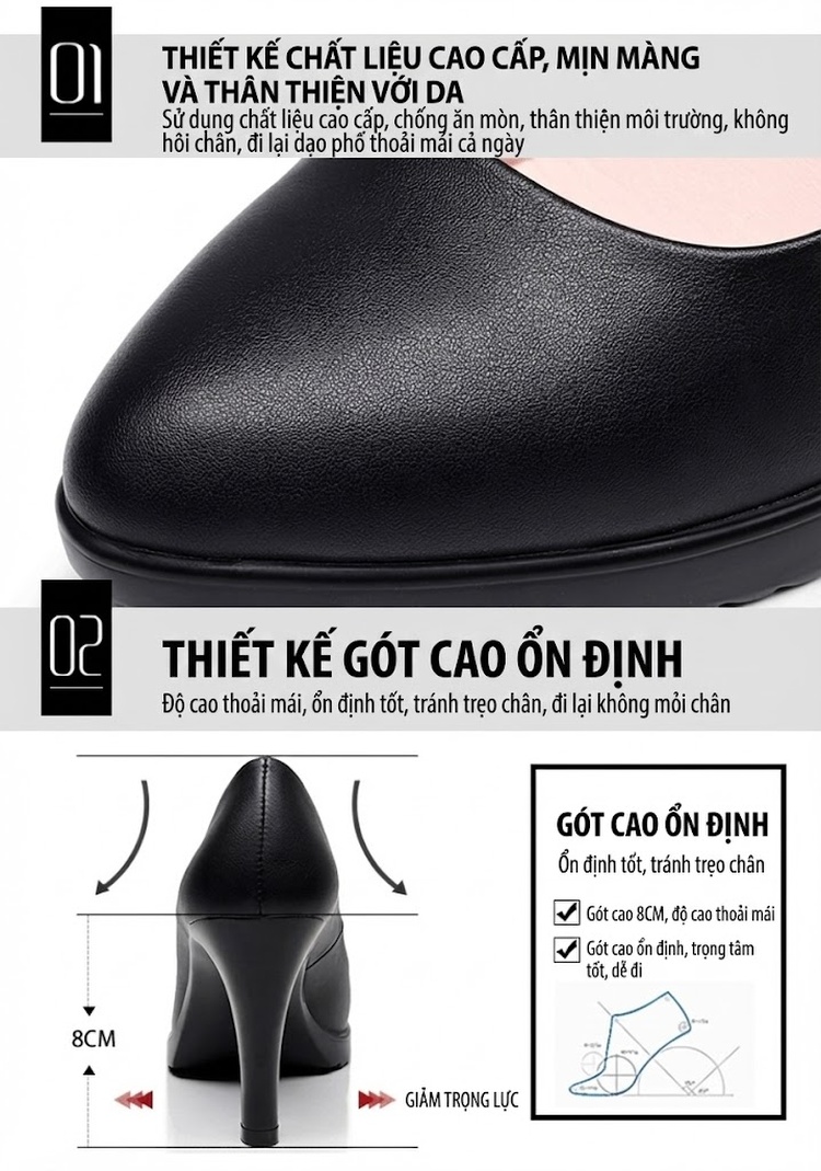 Giày Cao Gót Nữ Mũi Nhọn Da Bóng Chiều Cao Đế Khoảng 7cm Màu Đen, Trắng, Đỏ chi tiết 6