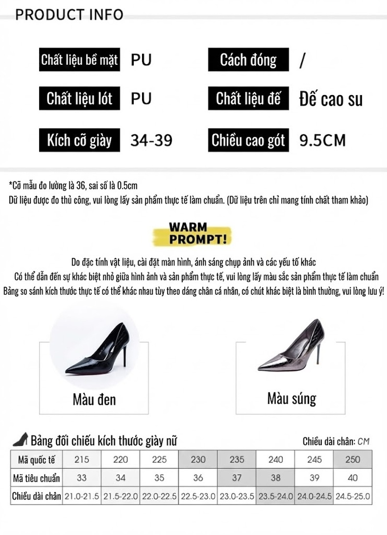 Giày Cao Gót Nữ Mũi Nhọn Da Bóng Chiều Cao Đế Khoảng 7cm Màu Xám Gun, Đen chi tiết 9