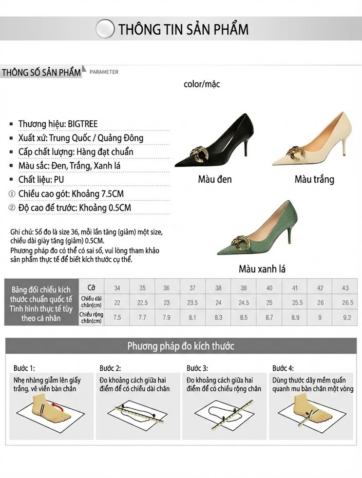 Giày Cao Gót Nữ Mũi Nhọn Da Bóng Chiều Cao Đế Khoảng 7cm Quai Khóa Kim Loại Màu Đen, Kem, Xanh... chi tiết 1