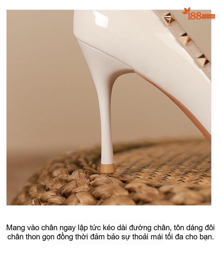 Giày Cao Gót Nữ Mũi Nhọn Da Bóng Chiều Cao Đế Khoảng 7cm Thiết Kế Hở Bên Màu Đen, Trắng chi tiết 5