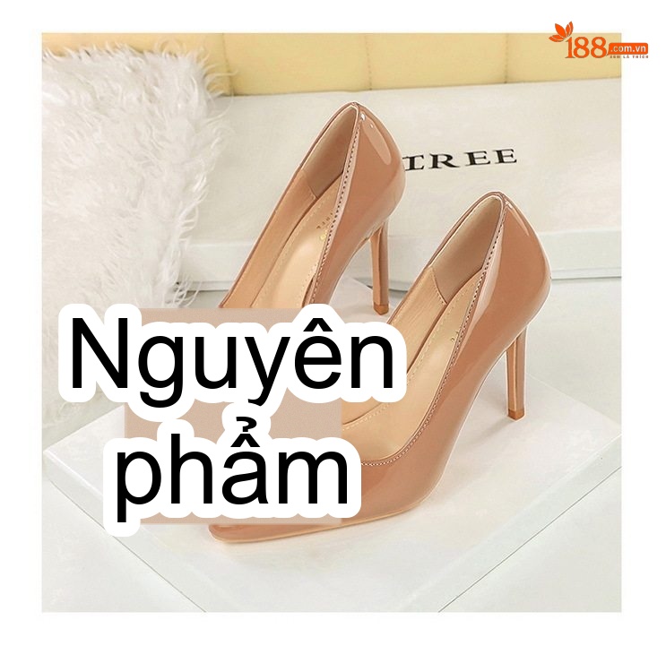 Giày Cao Gót Nữ Mũi Nhọn Da Bóng Chiều Cao Đế Khoảng 7cm Thiết Kế Nơ Bướm Màu Đen, Đỏ, Nude, Trắng... chi tiết 18