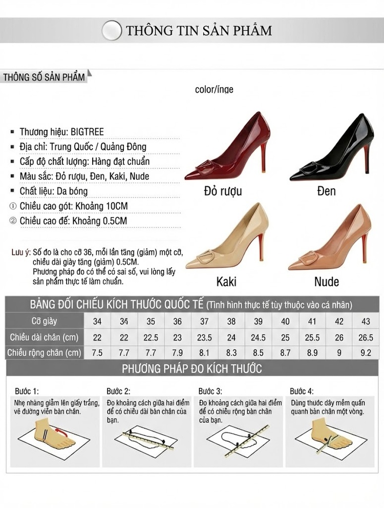 Giày Cao Gót Nữ Mũi Nhọn Da Bóng Chiều Cao Đế Khoảng 8cm Thiết Kế V-Cut Màu Đen, Đỏ Rượu, Nude chi tiết 1
