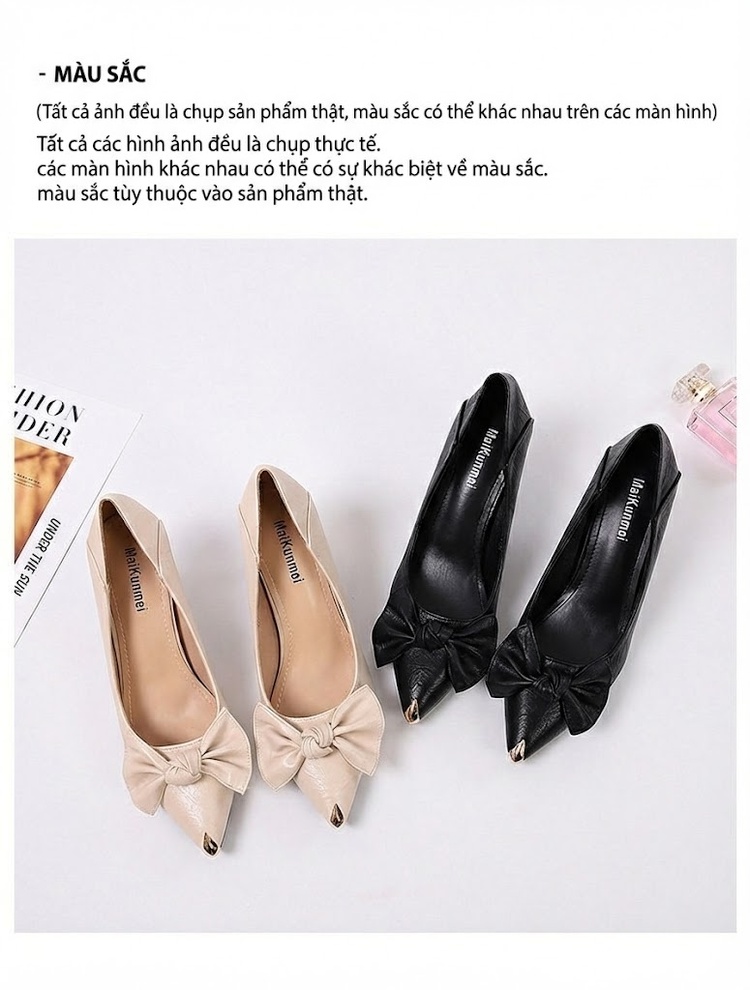 Giày Cao Gót Nữ Mũi Nhọn Da Bóng Hở Gót Chiều Cao Đế Khoảng 6cm Màu Đen, Kem chi tiết 14