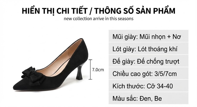 Giày Cao Gót Nữ Mũi Nhọn Da Bóng Hở Gót Chiều Cao Đế Khoảng 6cm Màu Đen, Kem chi tiết 6