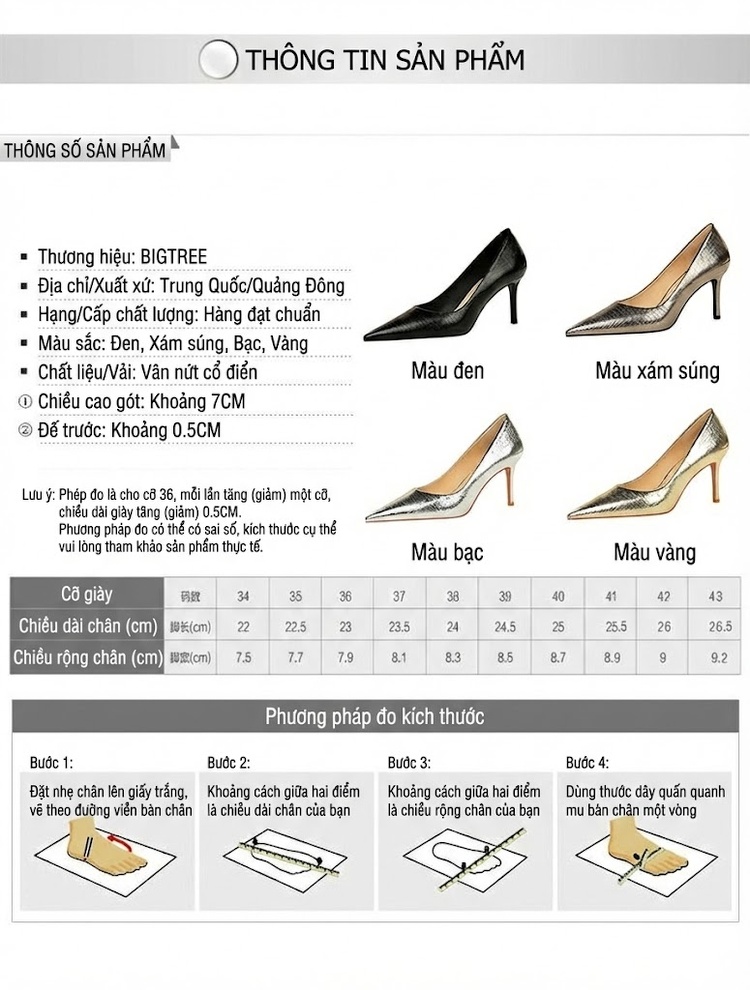 Giày Cao Gót Nữ Mũi Nhọn Da Bóng Phong Cách Âu Mỹ Chiều Cao Đế Khoảng 6cm Màu Vàng, Bạc, Đen chi tiết 1