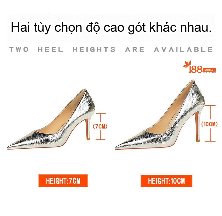 Giày Cao Gót Nữ Mũi Nhọn Da Bóng Phong Cách Âu Mỹ Chiều Cao Đế Khoảng 6cm Màu Vàng, Bạc, Đen chi tiết 2