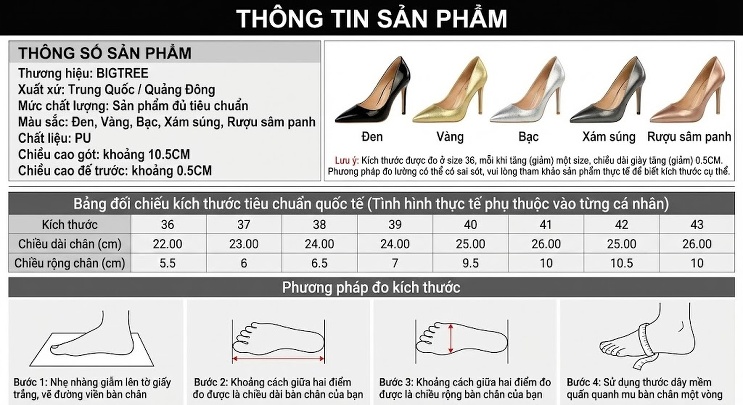 Giày Cao Gót Nữ Mũi Nhọn Da Bóng Vân Đá Chiều Cao Đế Khoảng 9cm Màu Vàng, Bạc, Đen chi tiết 1
