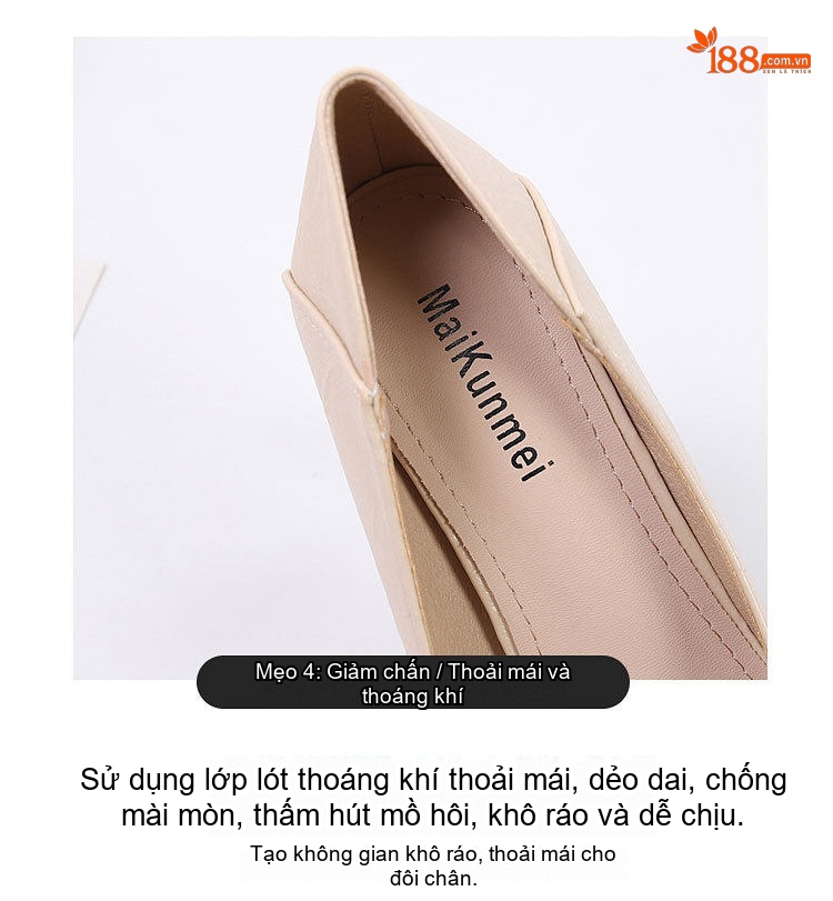 Giày Cao Gót Nữ Mũi Nhọn Da Mềm Khóa Đá Chiều Cao Đế Khoảng 5cm Màu Đen, Kem chi tiết 12