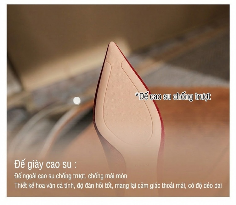 Giày Cao Gót Nữ Mũi Nhọn Da Mờ Chiều Cao Đế 6cm và 8cm Màu Đỏ, Trắng chi tiết 9