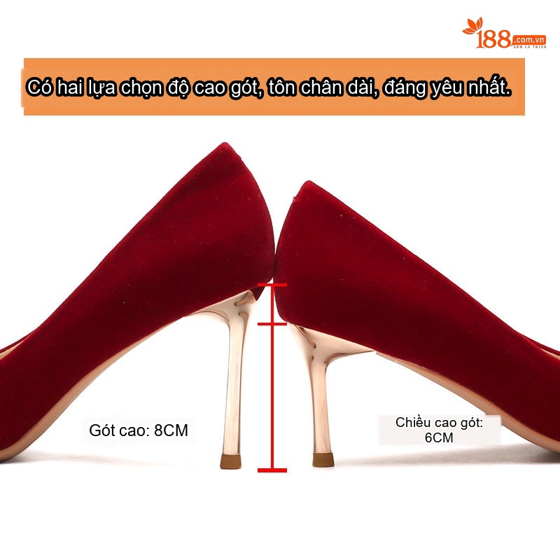 Giày Cao Gót Nữ Mũi Nhọn Da Mờ Chiều Cao Đế 8cm Màu Đỏ, Trắng