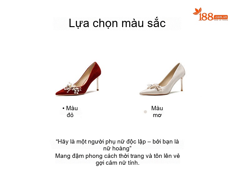 Giày Cao Gót Nữ Mũi Nhọn Da Mờ Chiều Cao Đế 8cm Màu Đỏ, Trắng chi tiết 3