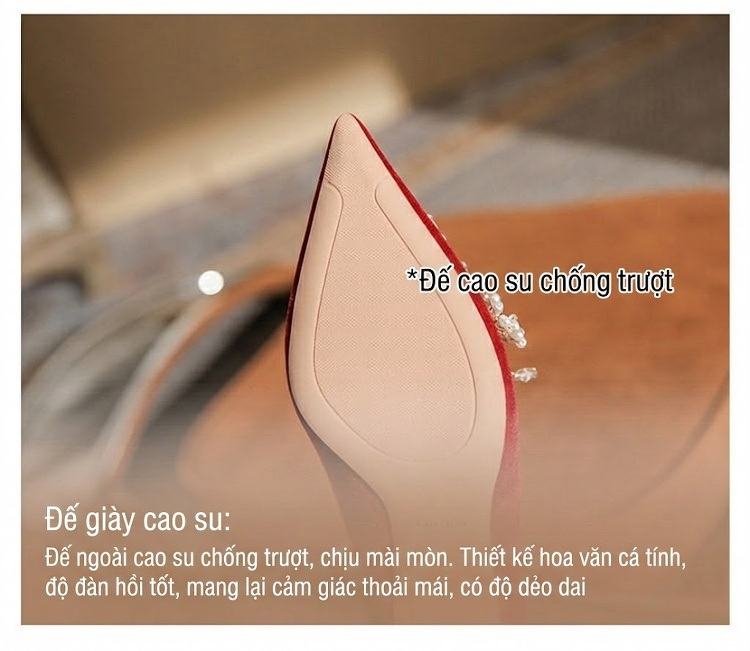 Giày Cao Gót Nữ Mũi Nhọn Da Mờ Chiều Cao Đế 8cm Màu Đỏ, Trắng chi tiết 10