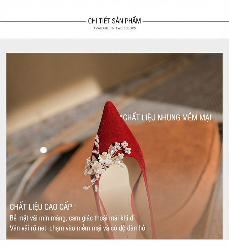 Giày Cao Gót Nữ Mũi Nhọn Da Mờ Chiều Cao Đế 8cm Màu Đỏ, Trắng chi tiết 7