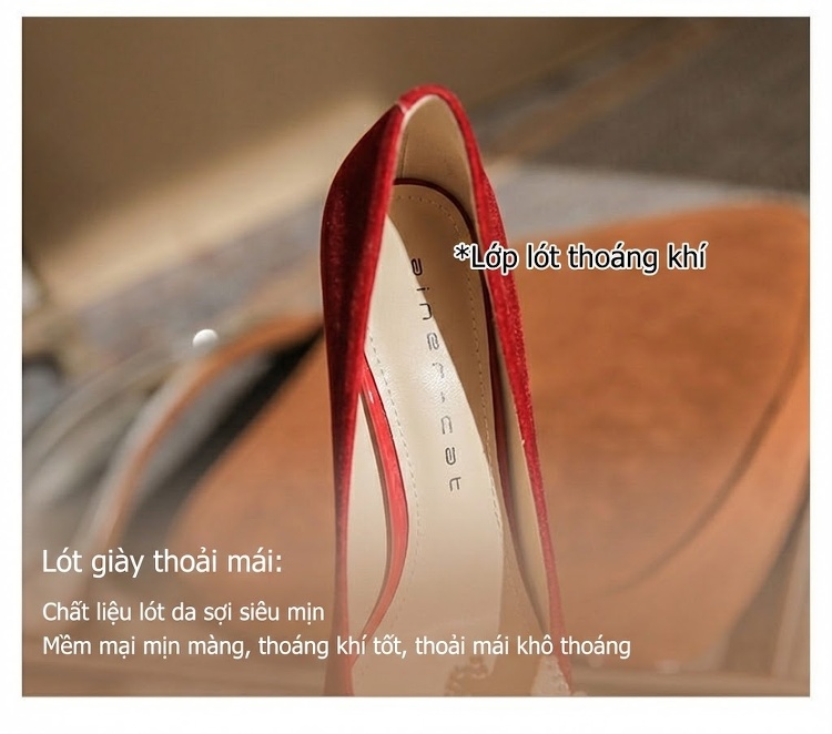Giày Cao Gót Nữ Mũi Nhọn Da Mờ Chiều Cao Đế 8cm Màu Đỏ, Trắng chi tiết 8