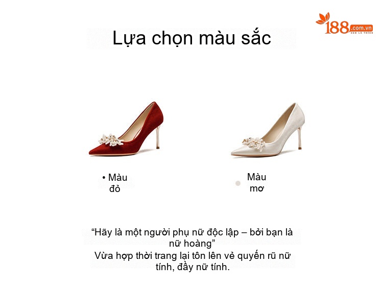 Giày Cao Gót Nữ Mũi Nhọn Da Mờ Chiều Cao Đế 8cm Quai Hậu Dự Tiệc Cưới Màu Trắng, Đỏ chi tiết 3