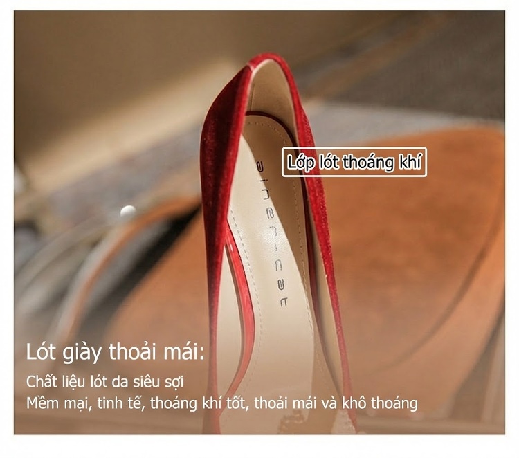 Giày Cao Gót Nữ Mũi Nhọn Da Mờ Chiều Cao Đế 8cm Quai Hậu Dự Tiệc Cưới Màu Trắng, Đỏ chi tiết 8