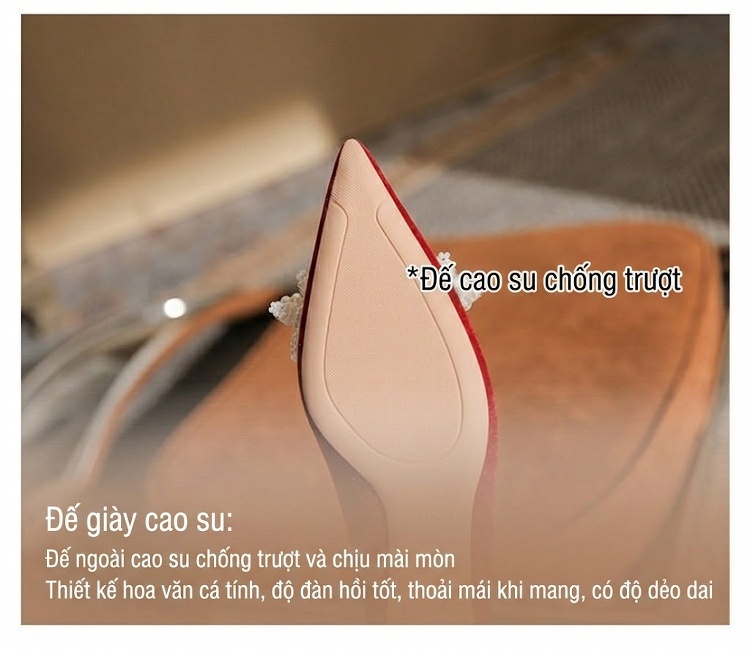 Giày Cao Gót Nữ Mũi Nhọn Da Mờ Chiều Cao Đế 8cm Quai Hậu Dự Tiệc Cưới Màu Trắng, Đỏ chi tiết 10
