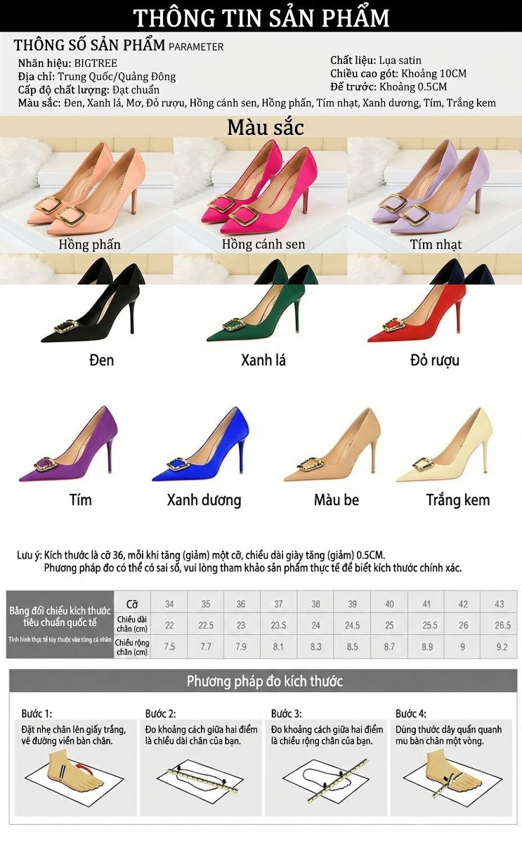 Giày Cao Gót Nữ Mũi Nhọn Da Mờ Chiều Cao Đế Khoảng 7cm Quai Khóa Kim Loại Màu Hồng, Đỏ, Xanh Lá, Cam... chi tiết 1