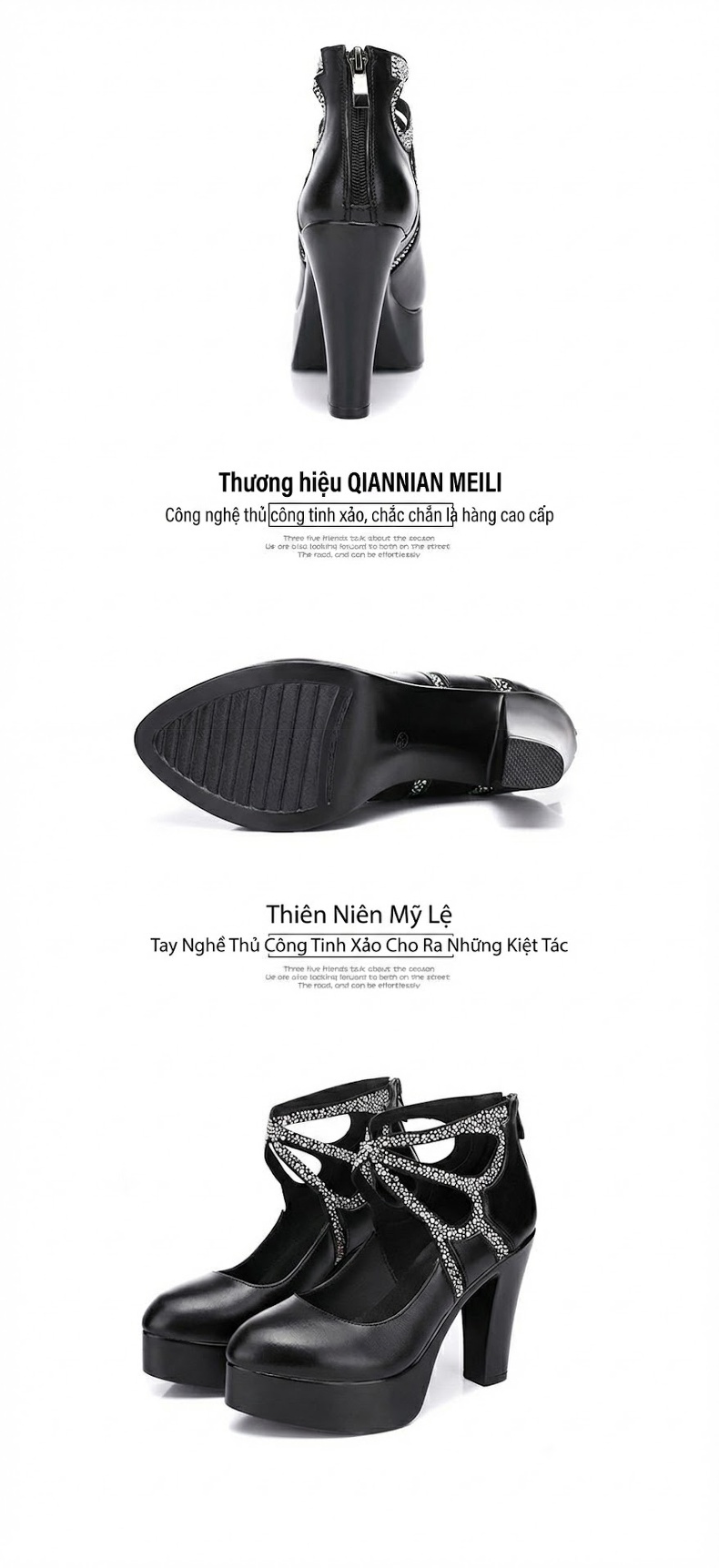 Giày Cao Gót Nữ Mũi Nhọn Đế Xuồng Chiều Cao Đế Khoảng 10cm Quai Họa Tiết Màu Đen chi tiết 18