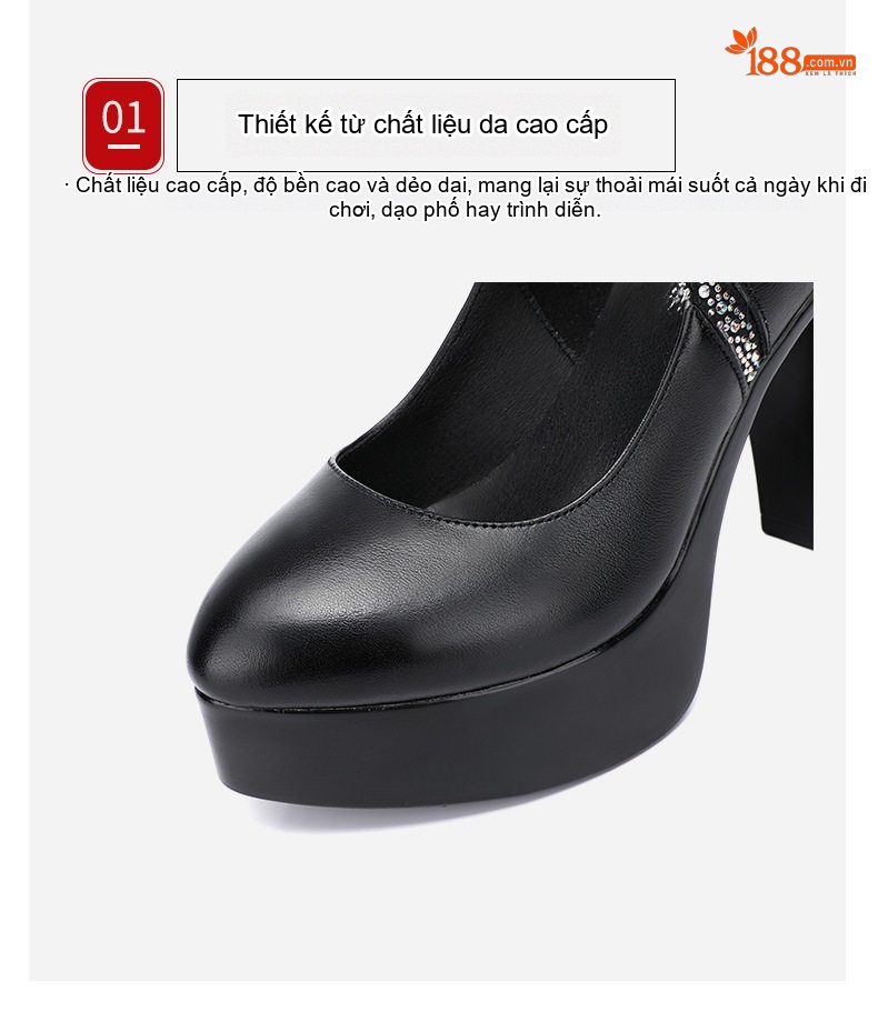 Giày Cao Gót Nữ Mũi Nhọn Đế Xuồng Chiều Cao Đế Khoảng 10cm Quai Họa Tiết Màu Đen chi tiết 7