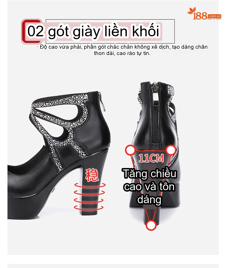 Giày Cao Gót Nữ Mũi Nhọn Đế Xuồng Chiều Cao Đế Khoảng 10cm Quai Họa Tiết Màu Đen chi tiết 8