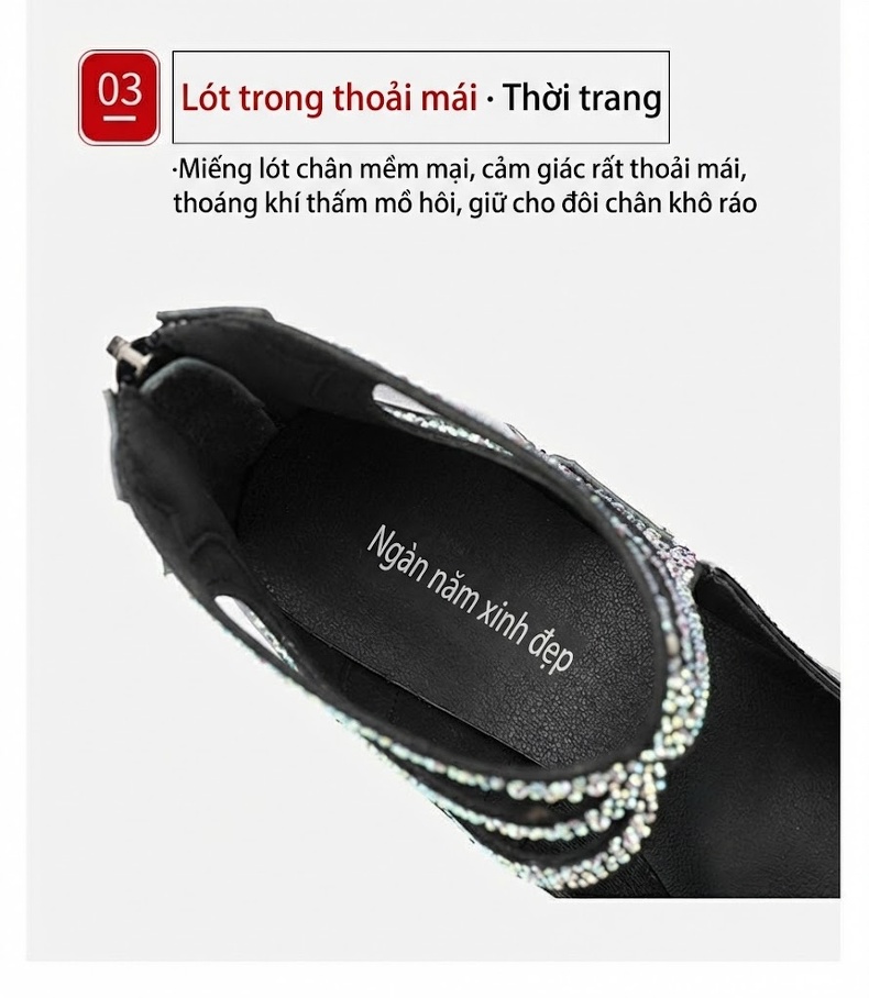 Giày Cao Gót Nữ Mũi Nhọn Đế Xuồng Chiều Cao Đế Khoảng 10cm Quai Họa Tiết Màu Đen chi tiết 9