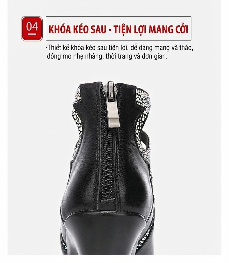 Giày Cao Gót Nữ Mũi Nhọn Đế Xuồng Chiều Cao Đế Khoảng 10cm Quai Họa Tiết Màu Đen chi tiết 10