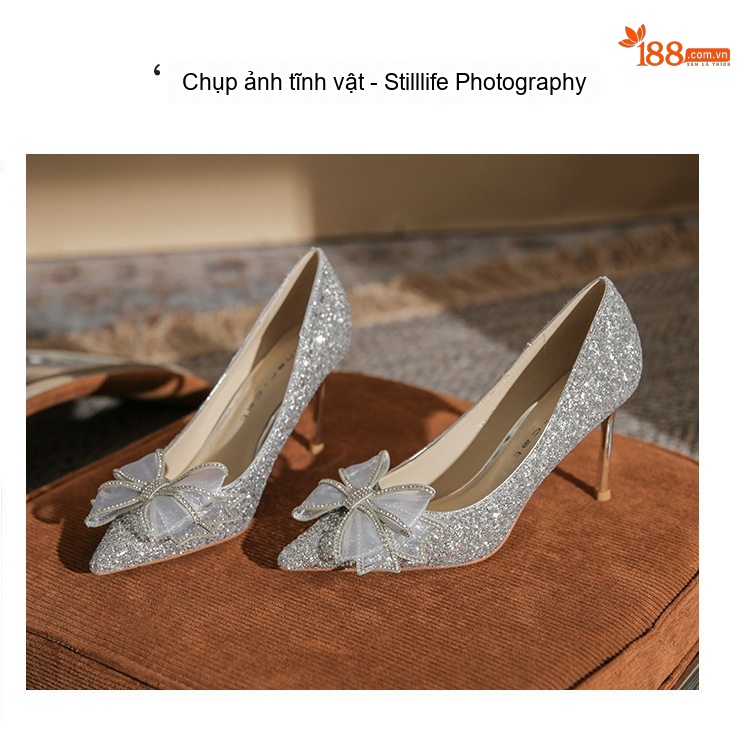 Giày Cao Gót Nữ Mũi Nhọn Đính Đá Cưới Cô Dâu Chiều Cao Đế 8cm Màu Bạc chi tiết 24