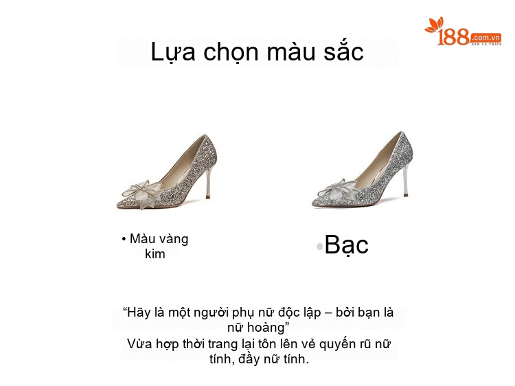 Giày Cao Gót Nữ Mũi Nhọn Đính Đá Cưới Cô Dâu Chiều Cao Đế 8cm Màu Bạc chi tiết 3